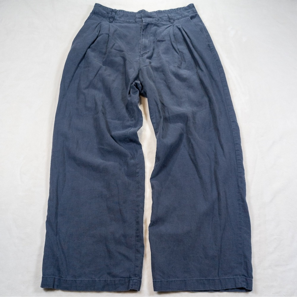 Gap Linen Blend Pants Women 12 Pleated Wide Leg Lagenlook Boho Farmhouse Coastal